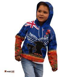 New Zealand ANZAC Day Kid Hoodie 25 April Last Post Camouflage With Poppies