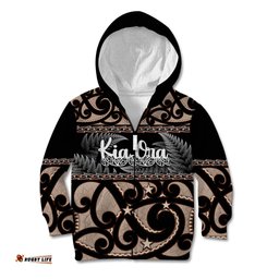 Kia Ora New Zealand Kid Hoodie Aotearoa Proud Maori With Silver Fern