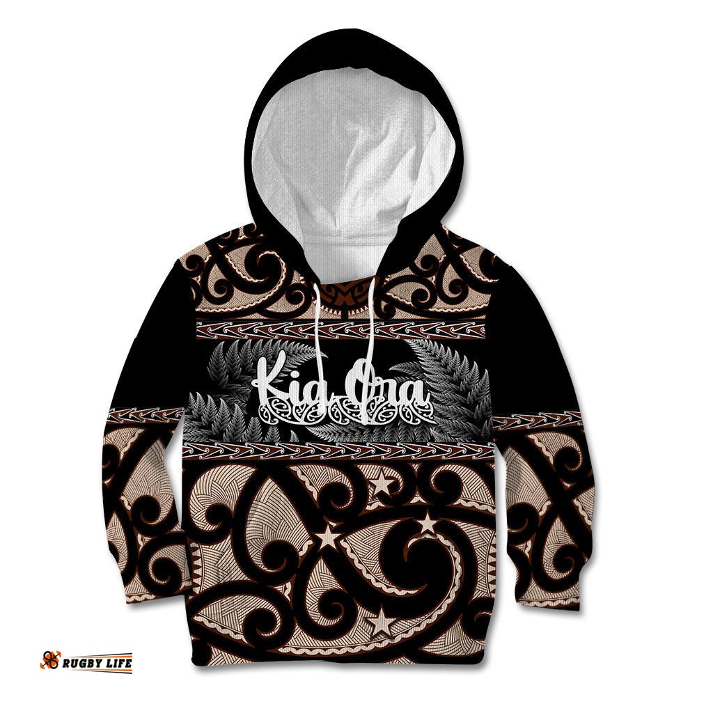 Kia Ora New Zealand Kid Hoodie Aotearoa Proud Maori With Silver Fern