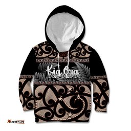 Kia Ora New Zealand Kid Hoodie Aotearoa Proud Maori With Silver Fern