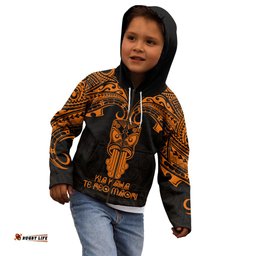 Personalised New Zealand Te Reo Maori Kid Hoodie Kia Kaha Maori Language Week Gold Style