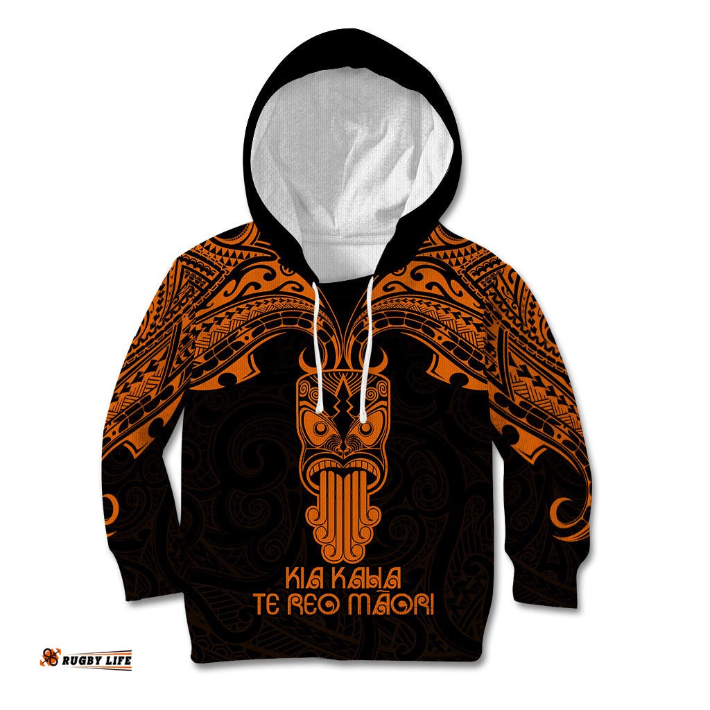 Personalised New Zealand Te Reo Maori Kid Hoodie Kia Kaha Maori Language Week Gold Style