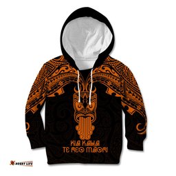 Personalised New Zealand Te Reo Maori Kid Hoodie Kia Kaha Maori Language Week Gold Style