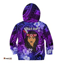 New Zealand Custom Women's Day Kid Hoodie Maori Girl Feathers of Hope Purple