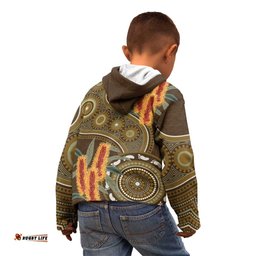 Australian Yellow Banksia Flowers Kid Hoodie Aboriginal Dot Art