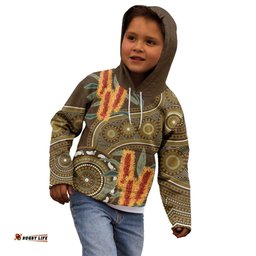 Australian Yellow Banksia Flowers Kid Hoodie Aboriginal Dot Art