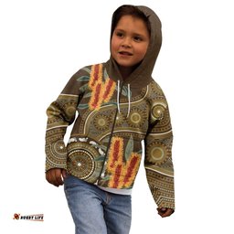 Australian Yellow Banksia Flowers Kid Hoodie Aboriginal Dot Art