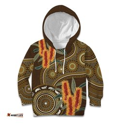 Australian Yellow Banksia Flowers Kid Hoodie Aboriginal Dot Art