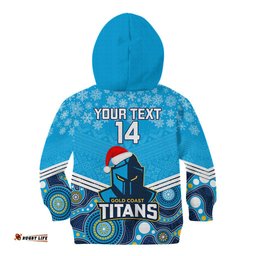 Custom Titans Rugby Christmas Kid Hoodie Merry Xmas Mix Aboriginal Art