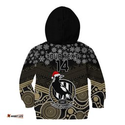Custom Collingwood Football Christmas Kid Hoodie Merry Xmas Mix Aboriginal Art