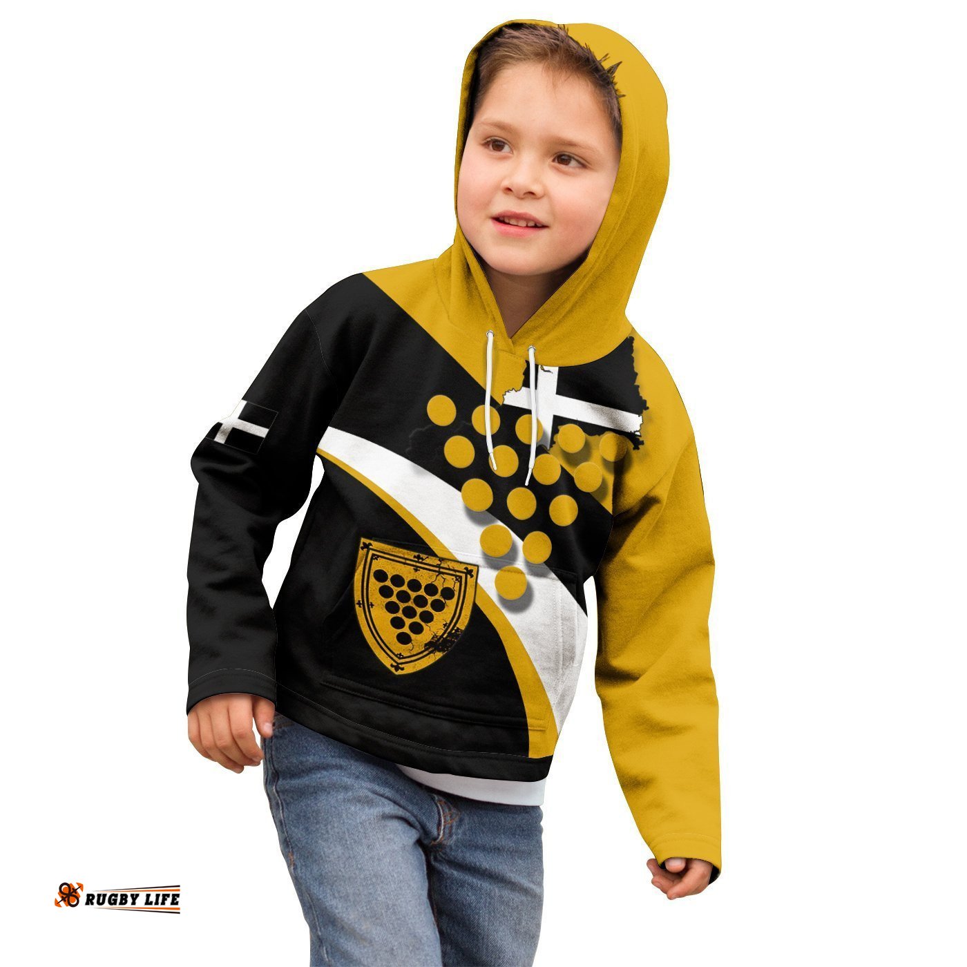 Kid Cornwall Celtic Hoodie Cornish Flag With Duke of Cornwall Version 2