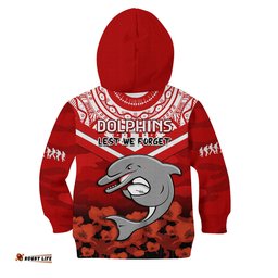 Dolphins Rugby ANZAC Hoodie KID Dots Poppy Mix Camouflage Lest We Forget