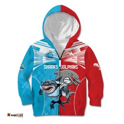 Custom Dolphins and Shark Kid Hoodie Together Sporty Style