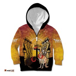 Australia And New Zealand ANZAC Kid Hoodie Aussie Kangaroo With Aotearoa Kiwi Lest We Forget