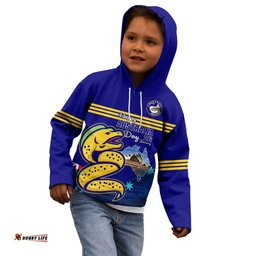 Custom Australia Day Eels Kid Hoodie NRL 2024 Sydney Opera House With Map