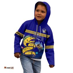 Custom Australia Day Eels Kid Hoodie NRL 2024 Sydney Opera House With Map