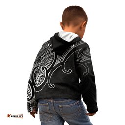 Aotearoa Maori Koru Kid Hoodie Polynesian Pacific Tribal Black