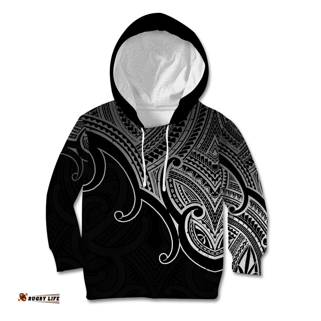 Aotearoa Maori Koru Kid Hoodie Polynesian Pacific Tribal Black