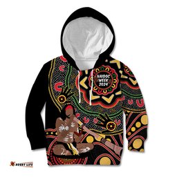 Australia Didgeridoo NAIDOC Week 2024 Kid Hoodie Keep The Fire Burning Blak Loud and Proud