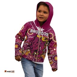 Custom Text And Number Broncos Rugby Hoodie KID Indigenous Pattern Artsy Ver.01