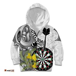 Personalised New Zealand Darts Kid Hoodie Kowhai Floral with Maori Tattoo