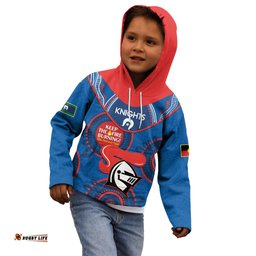 Custom NRL Knights NAIDOC Week Kid Hoodie Keep The Fire Burning Indigenous Art