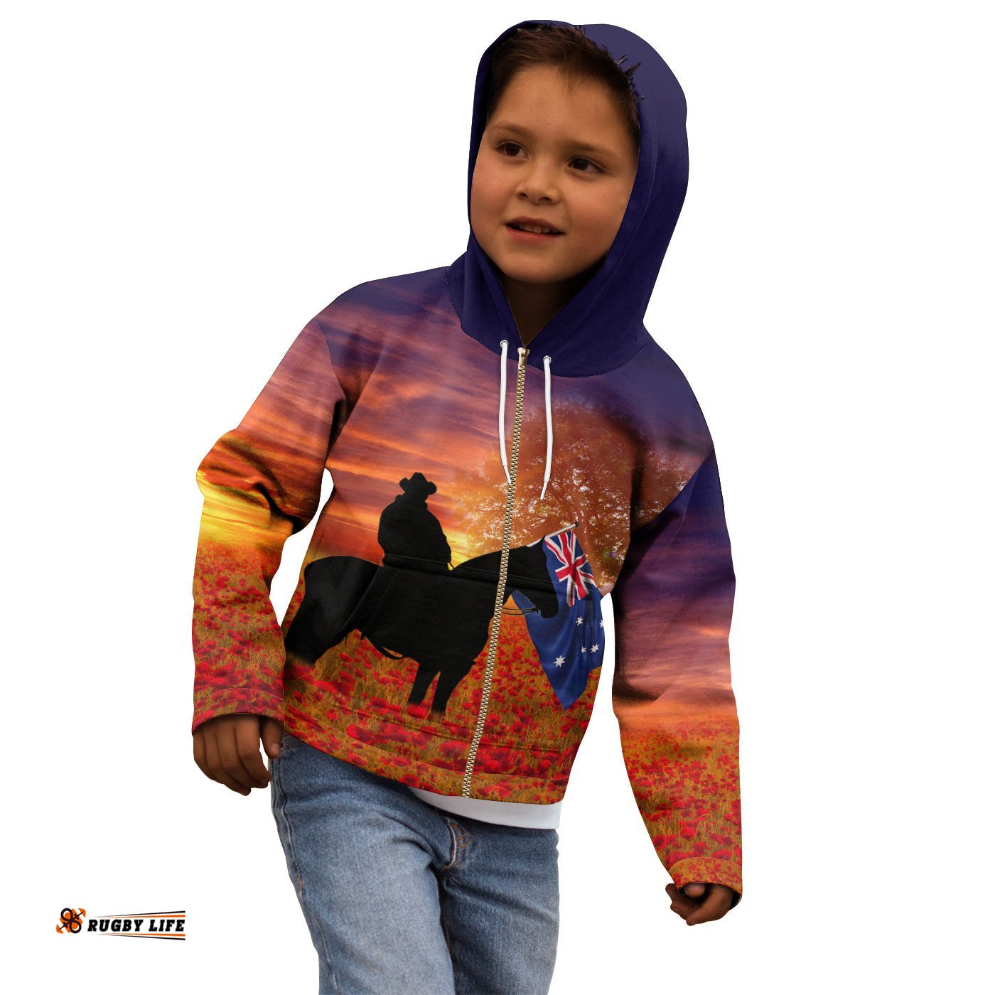 ANZAC Day Zip Up Hoodie Kid Lest We Forget