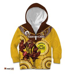 Custom AFL Hawkthorn NAIDOC Week Kid Hoodie Keep The Fire Burning Indigenous Art