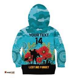 Custom Port Adelaide Football ANZAC Kid Hoodie Gallipoli Camouflage With Poppies