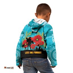 Custom Port Adelaide Football ANZAC Kid Hoodie Gallipoli Camouflage With Poppies