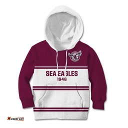 Personalised Sea Eagles Rugby Kid Hoodie Manly Warringah White Sporty Style
