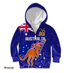 Proud To Be Australia Day Kid Hoodie Kangaroo with Flag Color