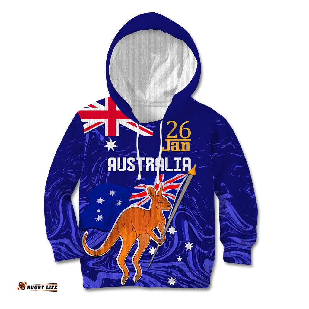 Proud To Be Australia Day Kid Hoodie Kangaroo with Flag Color