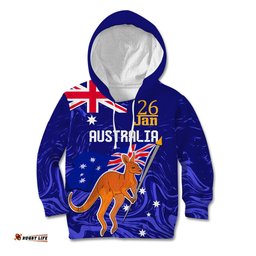 Proud To Be Australia Day Kid Hoodie Kangaroo with Flag Color
