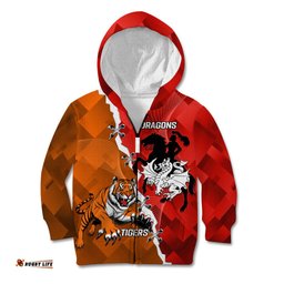 Personalised Dragons And Tigers Rugby Kid Hoodie Sporty Style