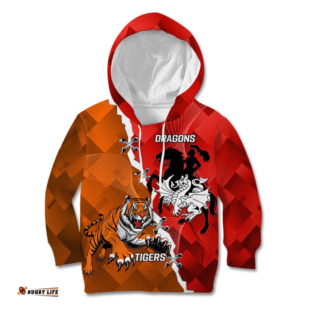 Personalised Dragons And Tigers Rugby Kid Hoodie Sporty Style