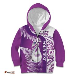 Personalised New Zealand Darts Kid Hoodie Aotearoa Fern Mix Paua Shell Manaia Purple