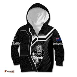 Custom New Zealand Aotearoa Rugby Kid Hoodie Black Fern Maori Tribal Sporty Style