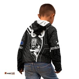 Custom New Zealand Aotearoa Rugby Kid Hoodie Black Fern Maori Tribal Sporty Style