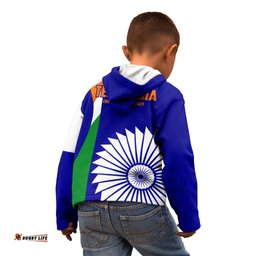India Cricket Kid Hoodie Men in Blue World Cup Bharat Flag Style