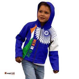 India Cricket Kid Hoodie Men in Blue World Cup Bharat Flag Style