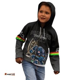 Custom Panthers Premier Kid Hoodie Mascot with NRL Trophy Black Version