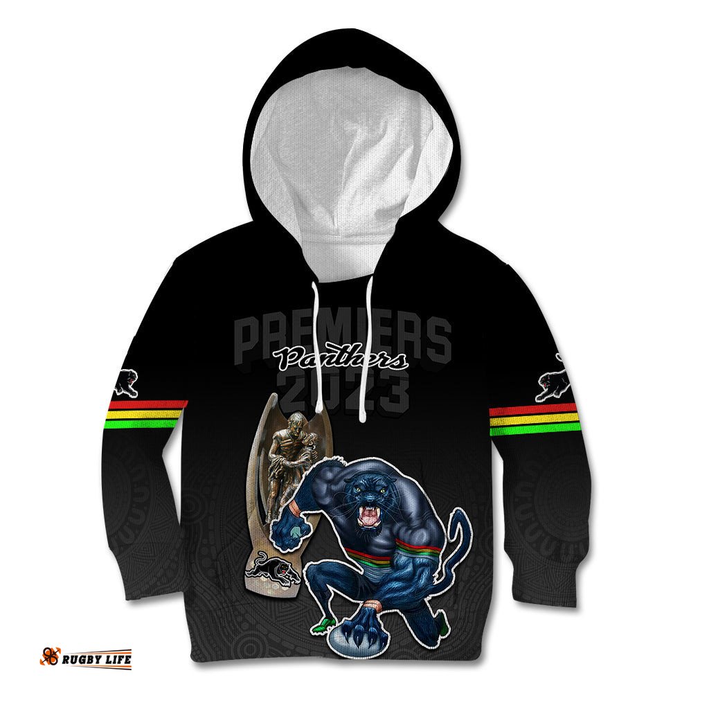 Custom Panthers Premier Kid Hoodie Mascot with NRL Trophy Black Version