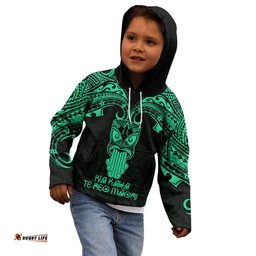 Personalised New Zealand Te Reo Maori Kid Hoodie Kia Kaha Maori Language Week Green Style