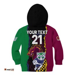 Custom Text And Number NRL Combine Warriors and Broncos Kid Hoodie Sporty Style