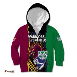 Custom Text And Number NRL Combine Warriors and Broncos Kid Hoodie Sporty Style