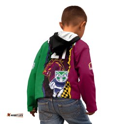 Custom Text And Number NRL Combine Warriors and Broncos Kid Hoodie Sporty Style