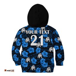 Custom Text And Number Bulldogs Rugby Kid Hoodie Polynesian Style With Hibiscus