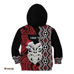 Personalised New Zealand Christmas Kid Hoodie Meri Kirihimete Maori Wheku Taniko Art