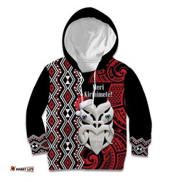 Personalised New Zealand Christmas Kid Hoodie Meri Kirihimete Maori Wheku Taniko Art